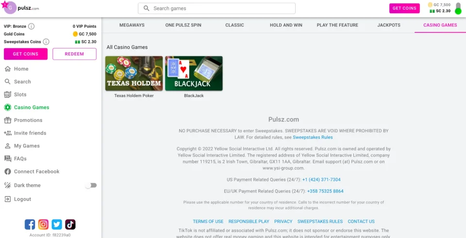 pulsz review casino games